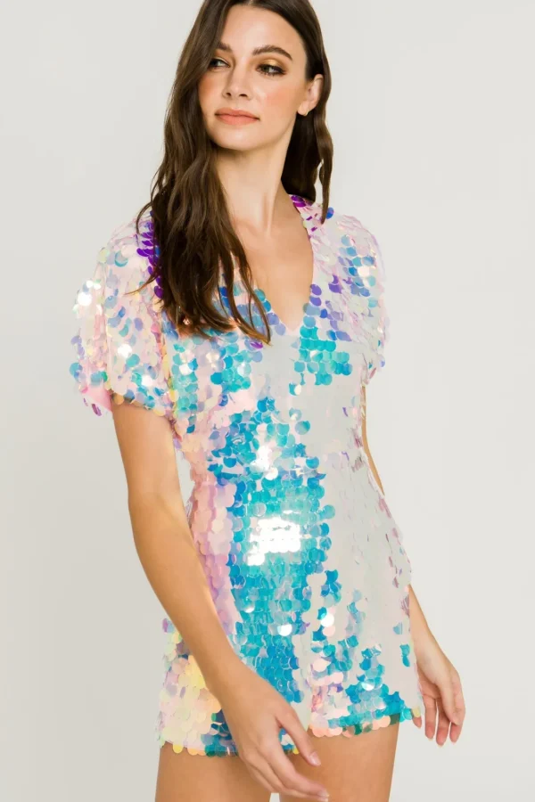 ENDLESS ROSE Tops*- Short Sleeve Sequin Romper