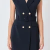 ENDLESS ROSE Tops*- Shoulder Pad Double Breast Mini Dress NAVY