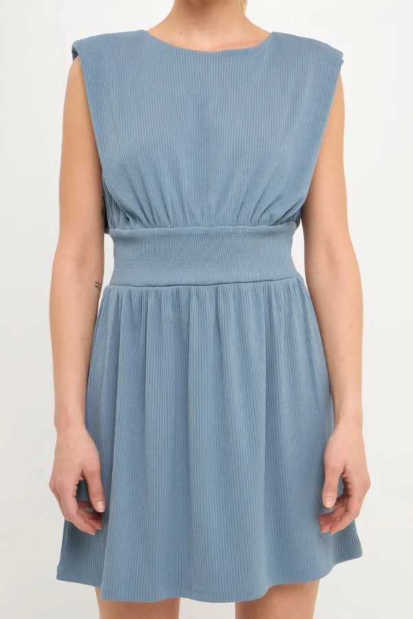 ENDLESS ROSE Tops*- Shoulder Pad Mini with Smocked Waist BLUE