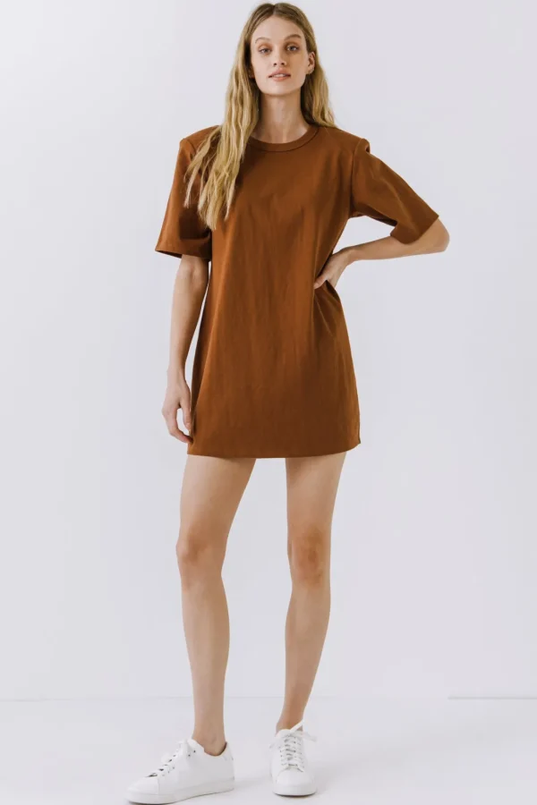 ENDLESS ROSE Tops*- Shoulder Pad T-Shirt Dress