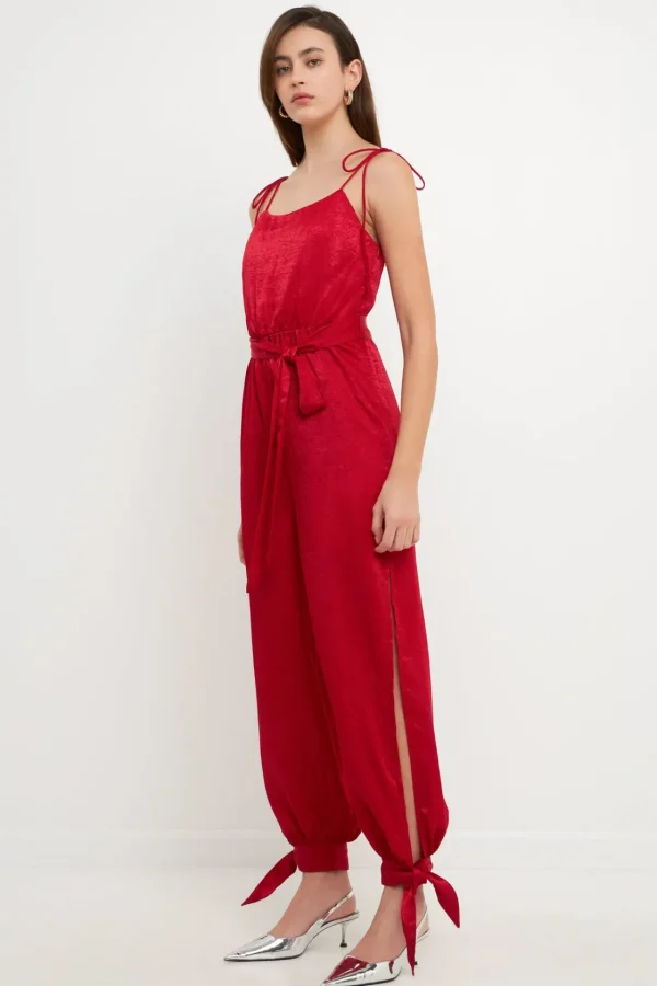 ENDLESS ROSE Tops | One Pieces*- Side Bow Tie Slit Jumpsuit