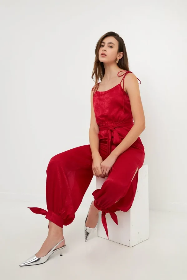 ENDLESS ROSE Tops | One Pieces*- Side Bow Tie Slit Jumpsuit