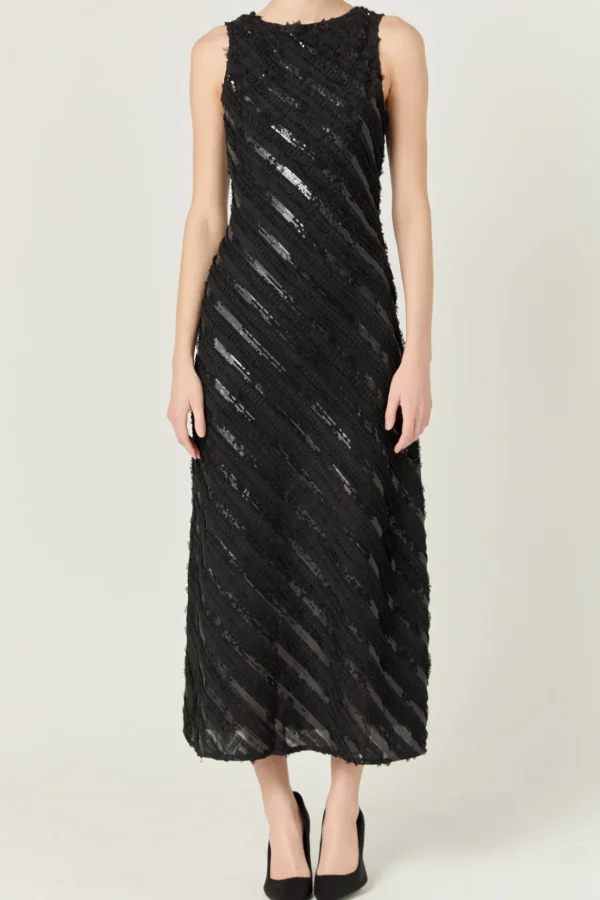 ENDLESS ROSE Tops*- Sleeveless Ruffled Maxi Dress BLACK
