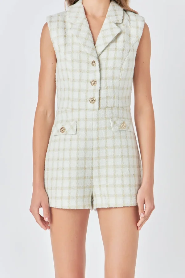ENDLESS ROSE Tops*- Sleeveless Tweed Suited Romper