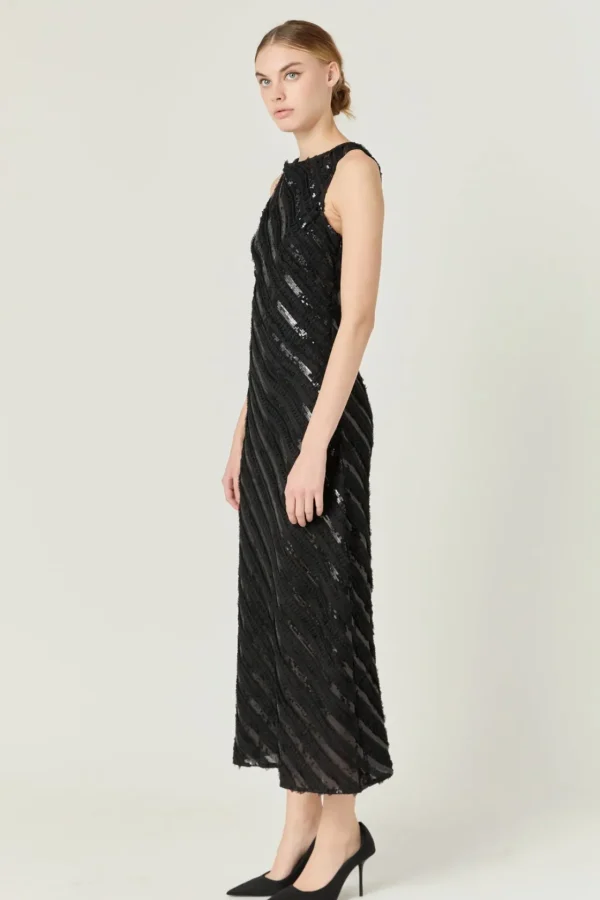ENDLESS ROSE Tops*- Sleeveless Ruffled Maxi Dress BLACK
