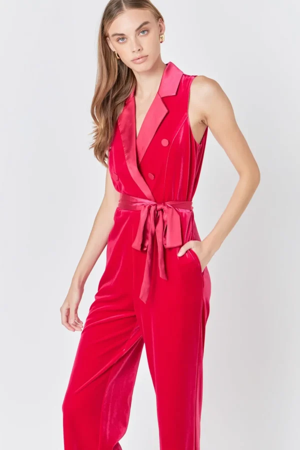 ENDLESS ROSE Tops | One Pieces*- Sleeveless Velvet Jumpsuit