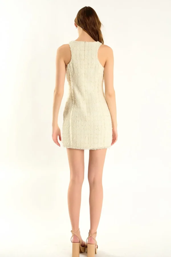 ENDLESS ROSE Tops*- Sleeveless Tweed Fringed Mini Dress IVORY