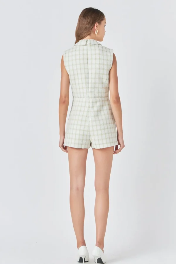 ENDLESS ROSE Tops*- Sleeveless Tweed Suited Romper