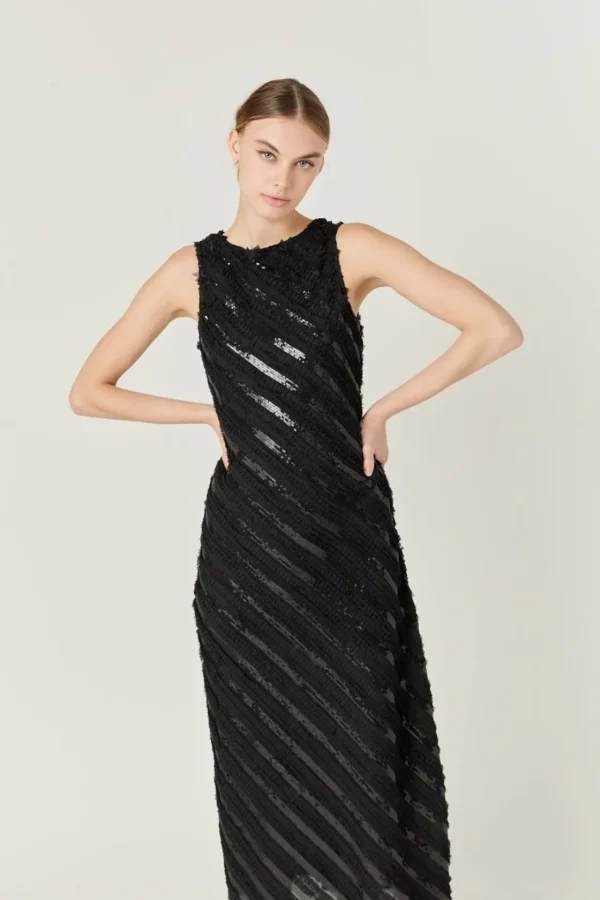 ENDLESS ROSE Tops*- Sleeveless Ruffled Maxi Dress BLACK