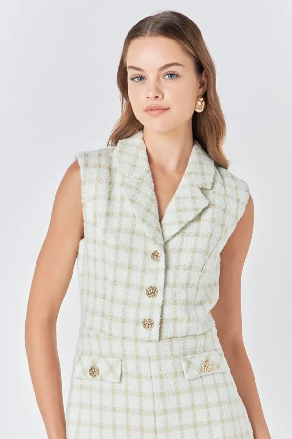 ENDLESS ROSE Tops*- Sleeveless Tweed Suited Romper
