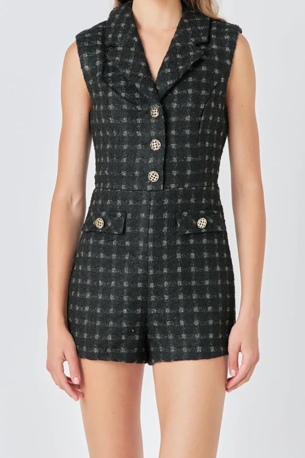 ENDLESS ROSE Tops*- Sleeveless Tweed Suited Romper