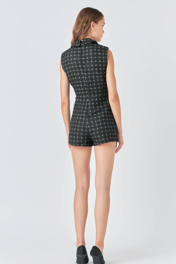 ENDLESS ROSE Tops*- Sleeveless Tweed Suited Romper