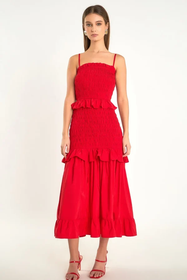 ENDLESS ROSE Tops*- Smocked Maxi Dress RED