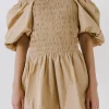 ENDLESS ROSE Tops*- Smocked Puff Mini Dress BEIGE