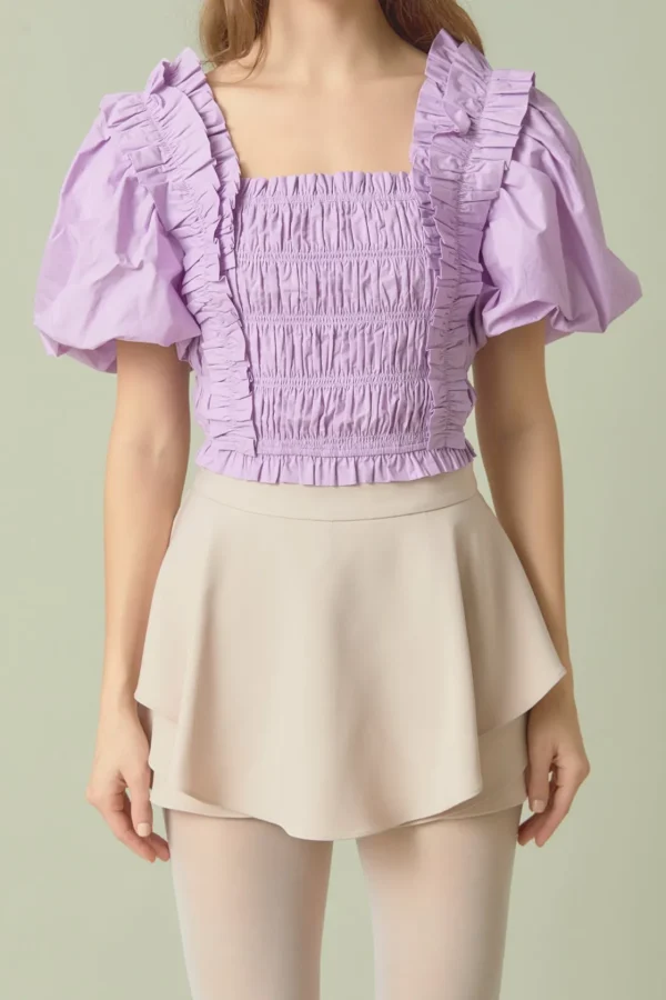 ENDLESS ROSE Tops*- Smocked Puff Sleeve Top