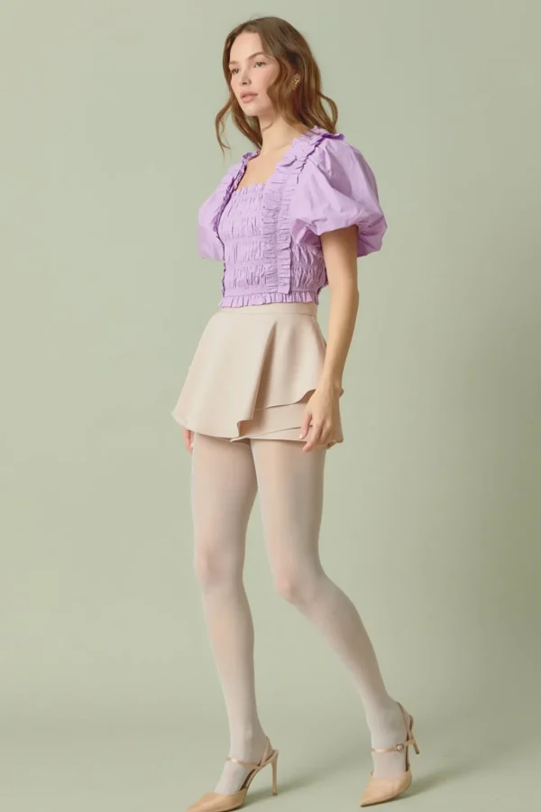 ENDLESS ROSE Tops*- Smocked Puff Sleeve Top