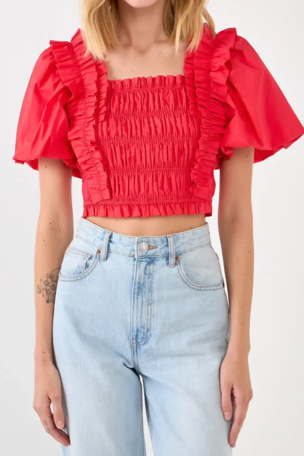 ENDLESS ROSE Tops*- Smocked Puff Sleeve Top