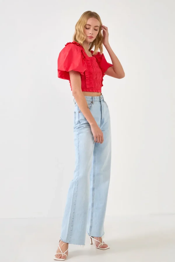 ENDLESS ROSE Tops*- Smocked Puff Sleeve Top
