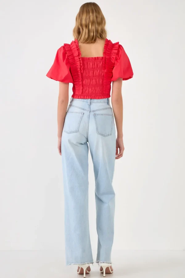 ENDLESS ROSE Tops*- Smocked Puff Sleeve Top