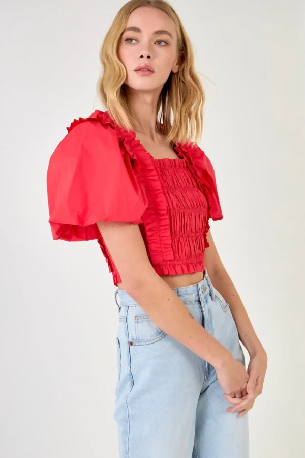 ENDLESS ROSE Tops*- Smocked Puff Sleeve Top