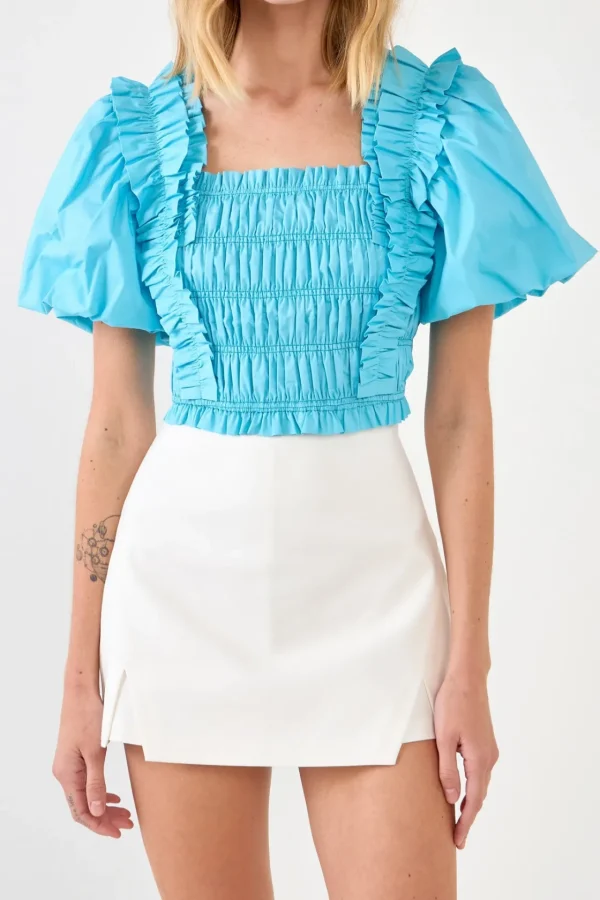 ENDLESS ROSE Tops*- Smocked Puff Sleeve Top