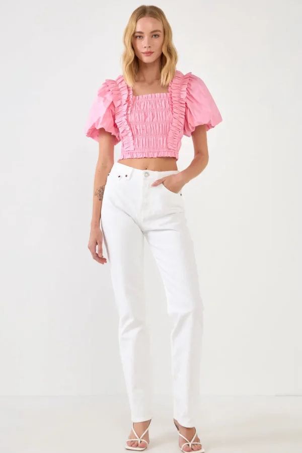 ENDLESS ROSE Tops*- Smocked Puff Sleeve Top