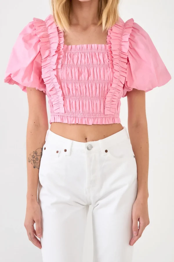 ENDLESS ROSE Tops*- Smocked Puff Sleeve Top
