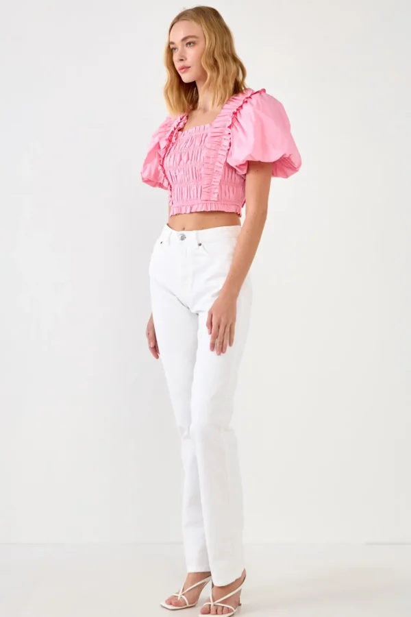 ENDLESS ROSE Tops*- Smocked Puff Sleeve Top