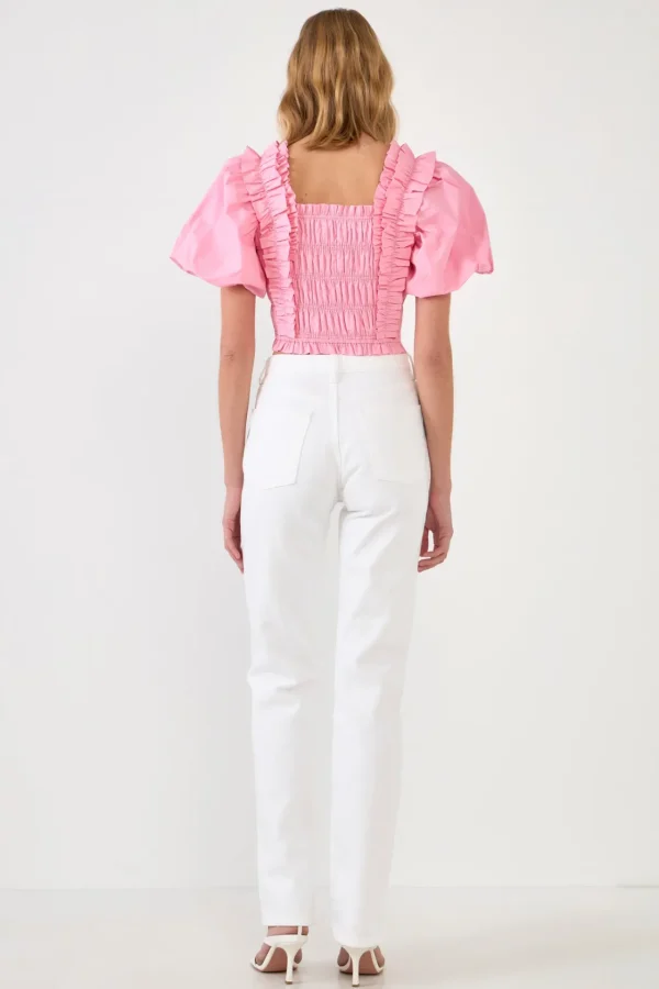 ENDLESS ROSE Tops*- Smocked Puff Sleeve Top