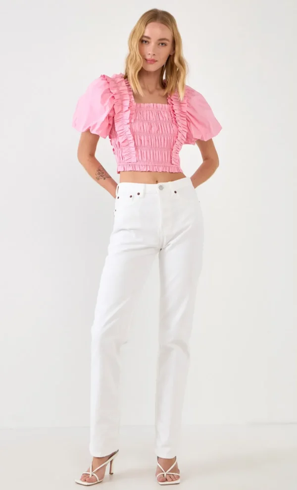 ENDLESS ROSE Tops*- Smocked Puff Sleeve Top
