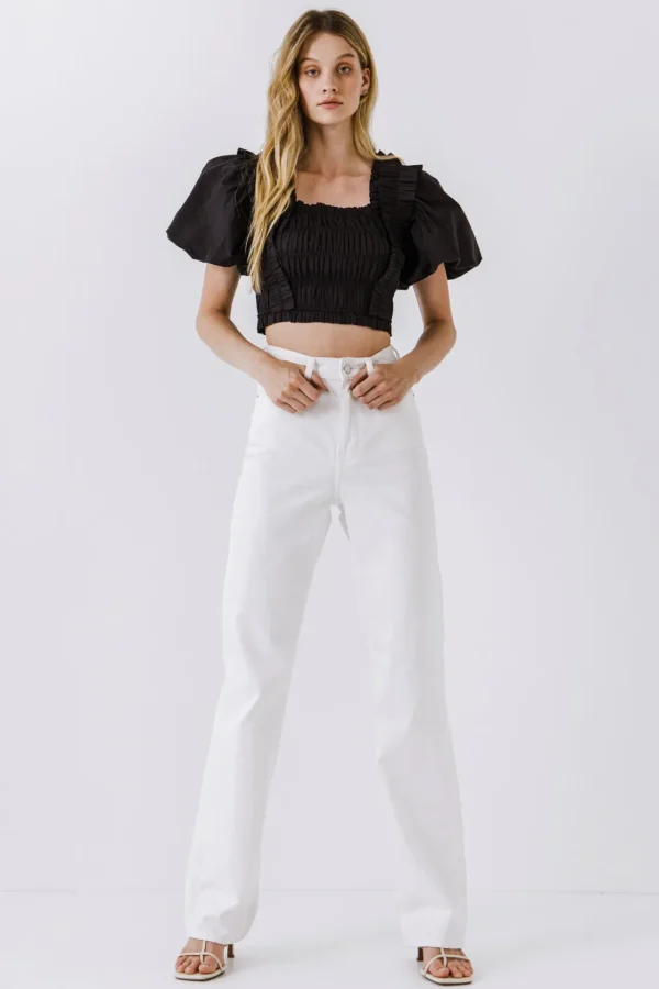 ENDLESS ROSE Tops*- Smocked Puff Sleeve Top