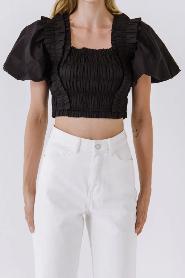 ENDLESS ROSE Tops*- Smocked Puff Sleeve Top