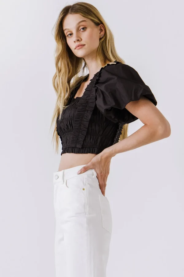 ENDLESS ROSE Tops*- Smocked Puff Sleeve Top