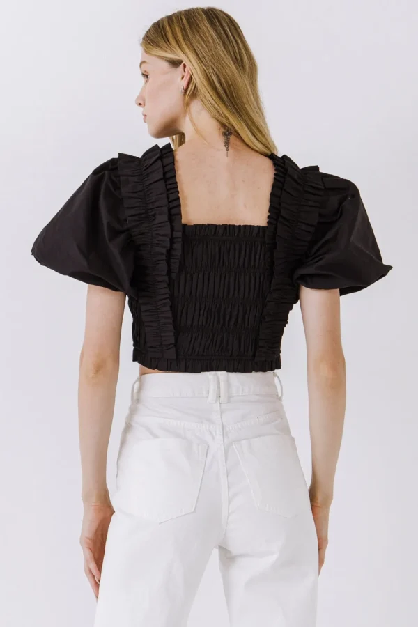 ENDLESS ROSE Tops*- Smocked Puff Sleeve Top