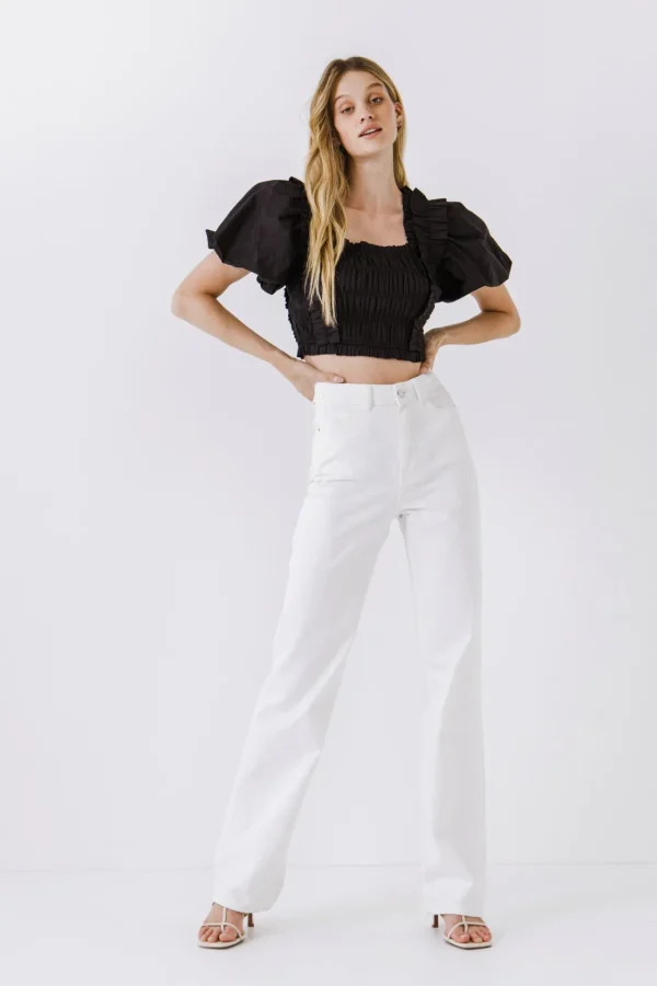 ENDLESS ROSE Tops*- Smocked Puff Sleeve Top