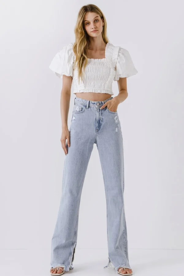 ENDLESS ROSE Tops*- Smocked Puff Sleeve Top