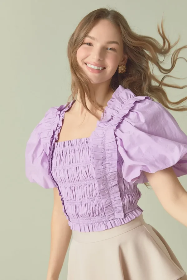 ENDLESS ROSE Tops*- Smocked Puff Sleeve Top