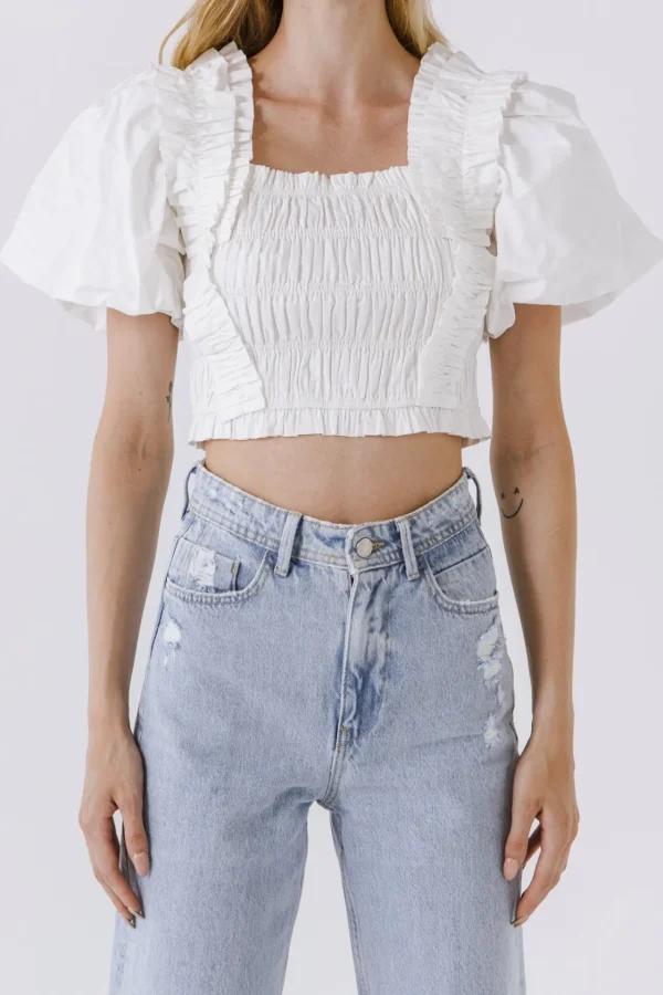 ENDLESS ROSE Tops*- Smocked Puff Sleeve Top