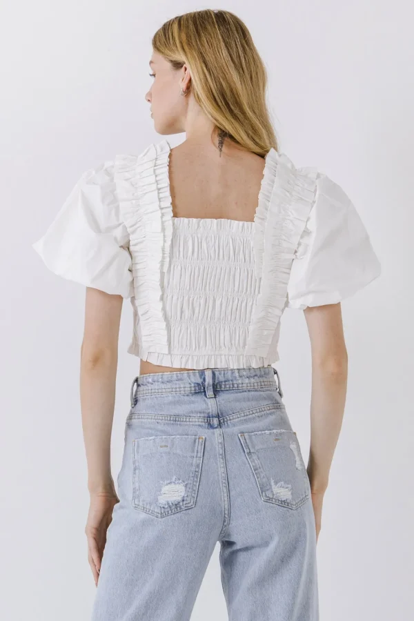 ENDLESS ROSE Tops*- Smocked Puff Sleeve Top