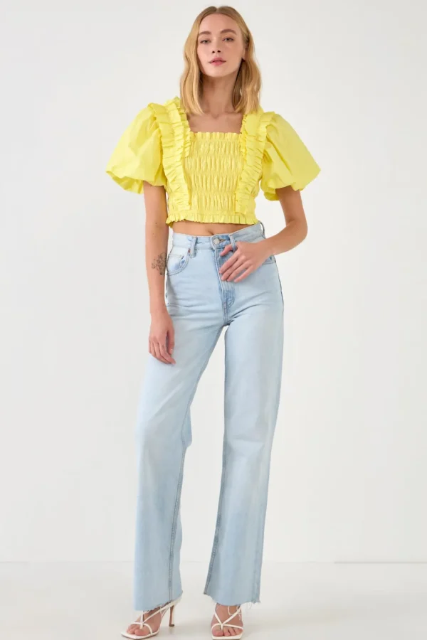 ENDLESS ROSE Tops*- Smocked Puff Sleeve Top