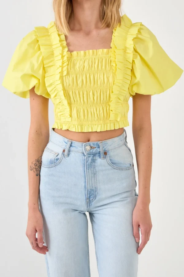 ENDLESS ROSE Tops*- Smocked Puff Sleeve Top