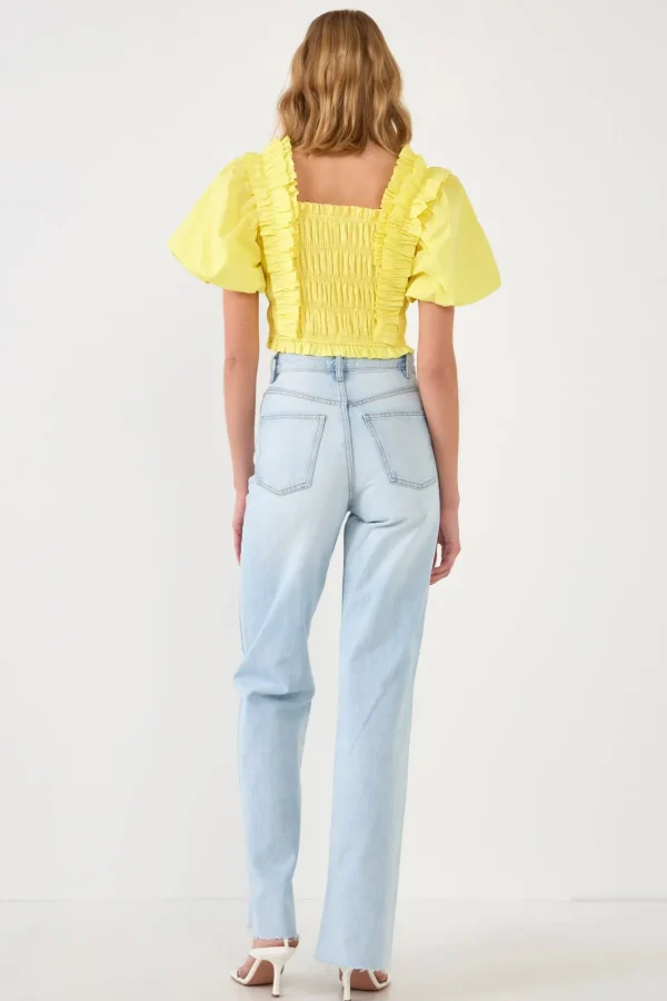 ENDLESS ROSE Tops*- Smocked Puff Sleeve Top