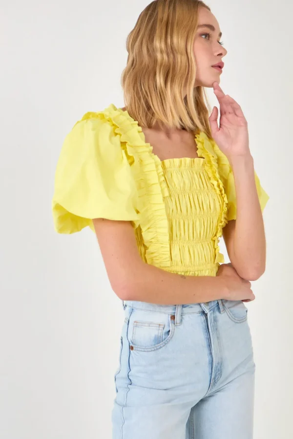 ENDLESS ROSE Tops*- Smocked Puff Sleeve Top