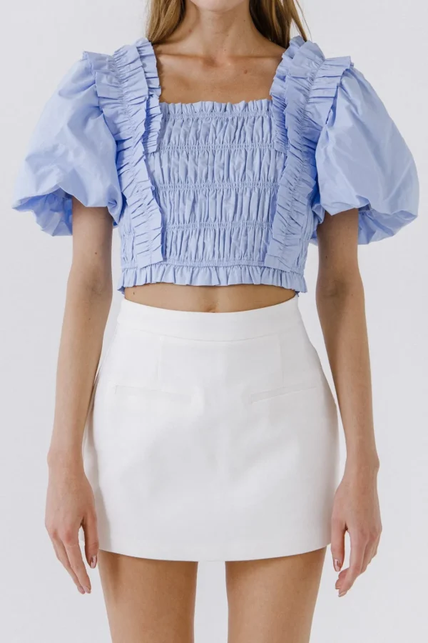 ENDLESS ROSE Tops*- Smocked Puff Sleeve Top