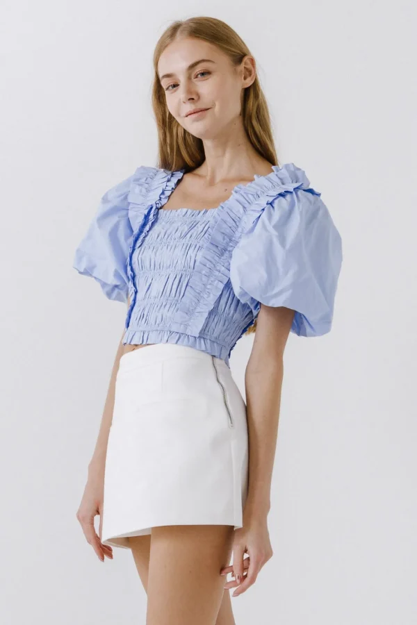 ENDLESS ROSE Tops*- Smocked Puff Sleeve Top