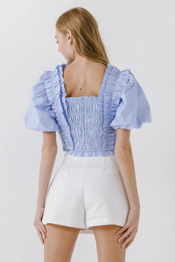 ENDLESS ROSE Tops*- Smocked Puff Sleeve Top