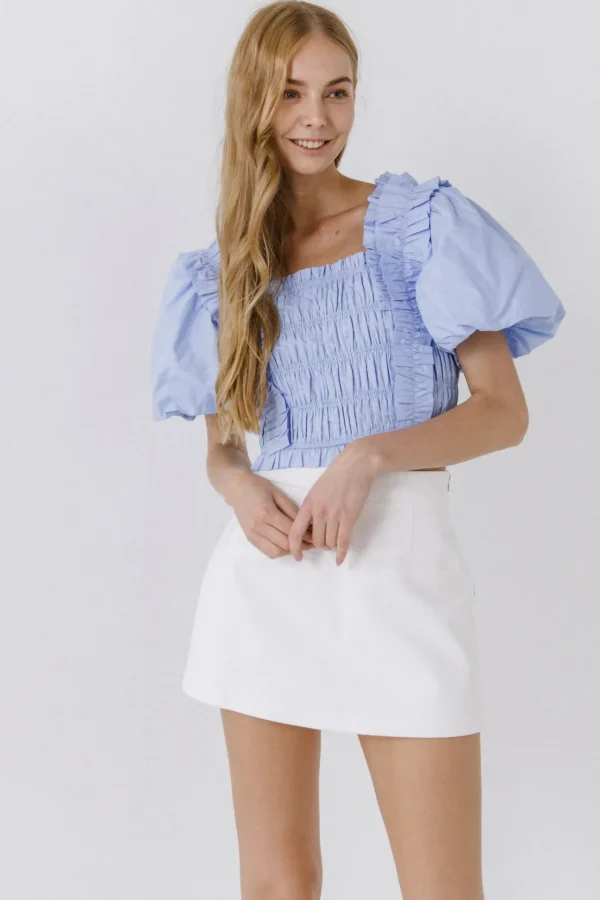 ENDLESS ROSE Tops*- Smocked Puff Sleeve Top