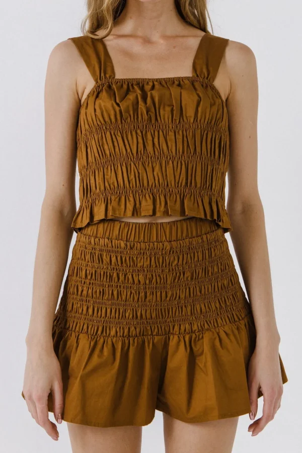 ENDLESS ROSE Tops*- Smocked Ruffle Top