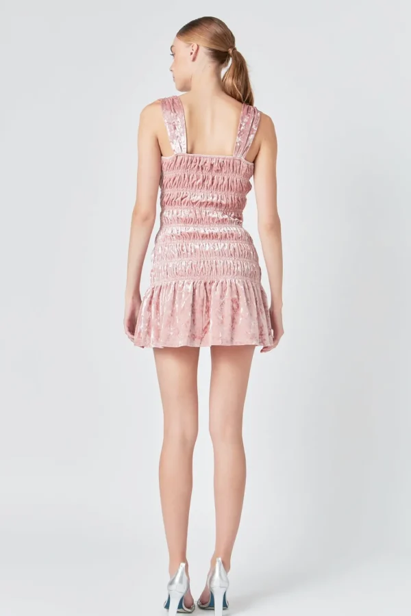 ENDLESS ROSE Tops*- Smocked Velvet Mini Dress BLUSH