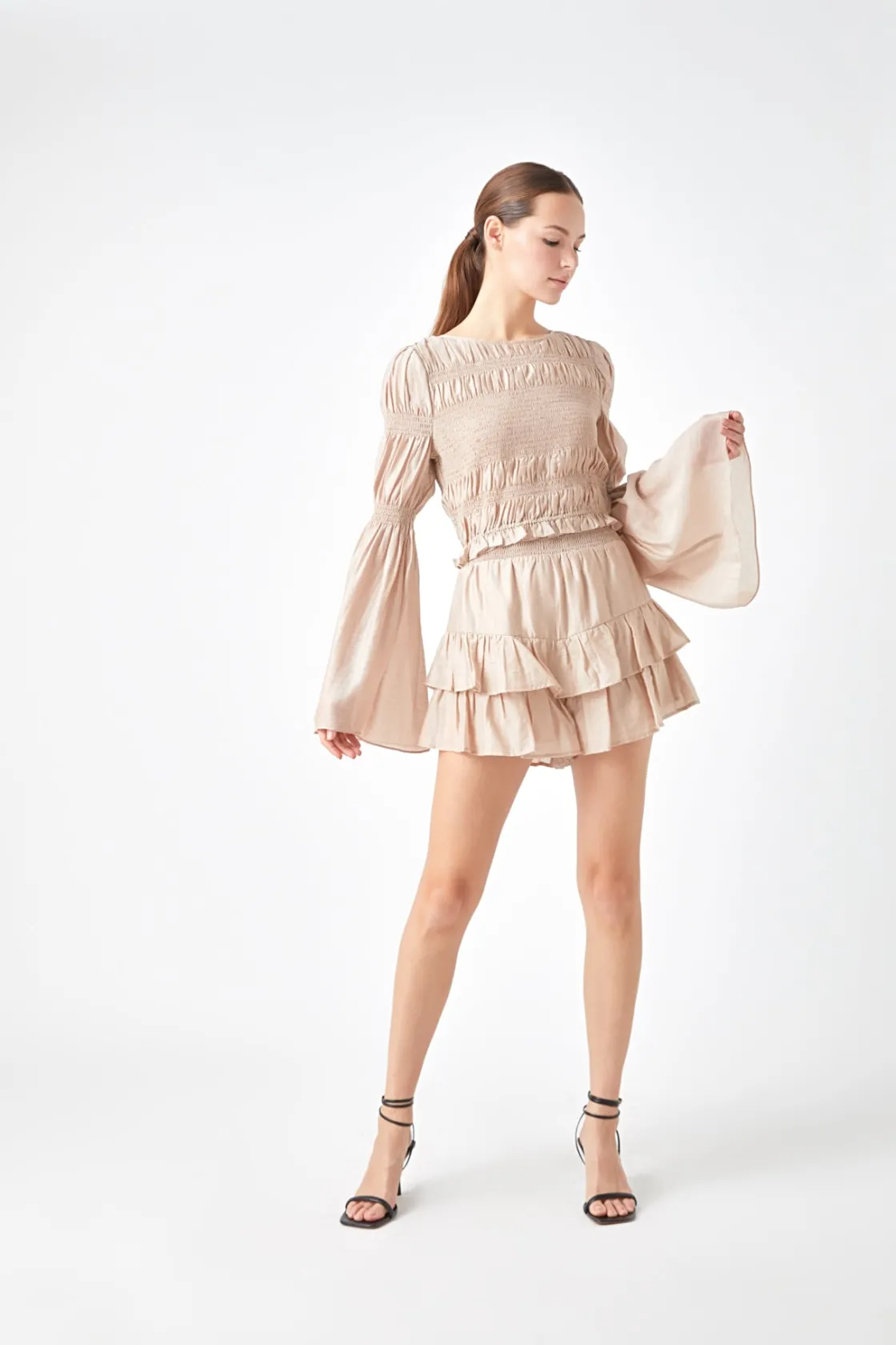 endless_rose__smocked_wai_3.webp ENDLESS ROSE Tops*- Smocked Waist Skort with Ruffle BEIGE